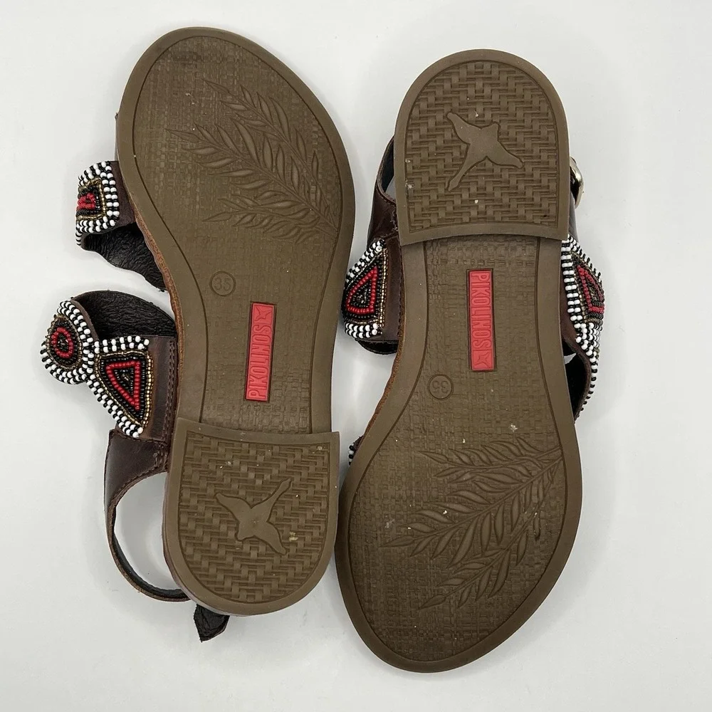 Pikolino‎ Algar Maasai Hand Beaded Sandal EU 35/US 4-5 Brown Multi Tribal Boho
